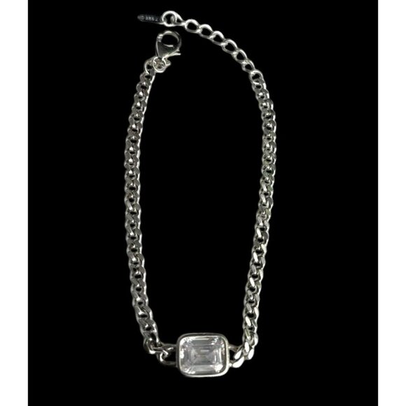 New Tocara Sterling Silver Bracelet DiAmi Crystal Oblong Centerpiece Curb Chain - Picture 10 of 10